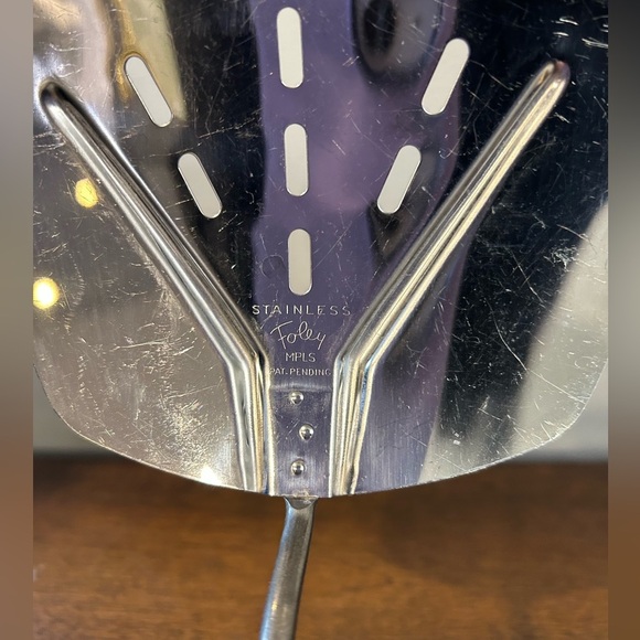 Foley Vintage Stainless Steel Spatula Lifter Curved Slotted Flipper 5.25" Wide. - Picture 3 of 5